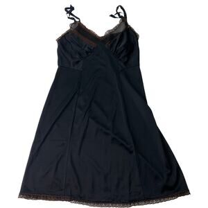 VTG Kayser Womens Size 32 Brown Lace & Black Medium Slip Embellished Sheer